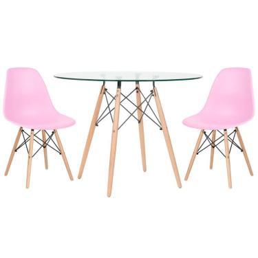Imagem de KIT - Mesa Eames com tampo de vidro 100 cm + 2 cadeiras Eiffel DSW