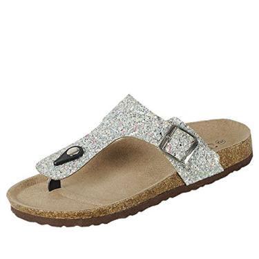 Imagem de Forever Birken-17 Sparkle Glitter Slip On Casual Sandals Silver Thong Sandals (7.5)