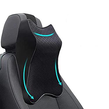 Imagem de Almofada de descanso de pescoço para assento de carro, almofada de pescoço para assento de carro Almofada de pescoço 100% espuma de memória pura com capa removível respirável, ergonômico confortável e alívio da dor no pescoço (36 x 30 x 9,9 cm) (1 pacote, preto)