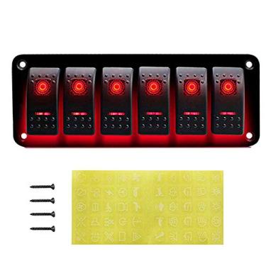 Imagem de ELING Painel de interruptor de luz LED duplo 6 entradas para carro caravana barco carro RV iate 12V/24V tipo universal pré-cabeado (vermelho)