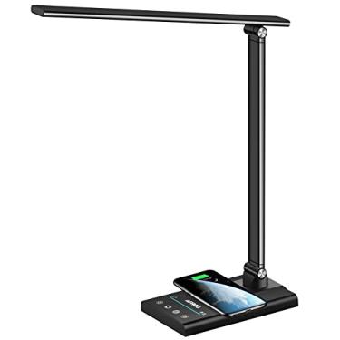 Imagem de AFROG Lâmpada de mesa LED multifuncional (4ª geração) com carregador sem fio rápido de 10W, porta de carregamento USB, super brilhante de 12W, 5 modos de iluminação, 7 brilho, controle de toque, temporizador automático, lâmpada de mesa de escritório para cuidados com os olhos