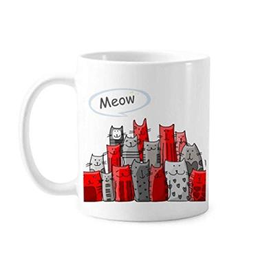Imagem de Caneca de cerâmica com desenho fofo de gato Mewing Protect Animal Pet Lover Caneca cerâmica café porcelana talheres