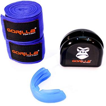 Imagem de Faixa de Mão Boxe - Bandagem Elastica - Atadura + Protetor Bucal Luta - Protetor de Dentes - Cor: Azul - Gorilla