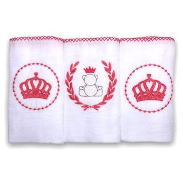 Imagem de Kit 3 Fraldas De Pano para Bebê Bordada Coroa Vermelha