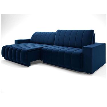 Imagem de sofá 3 lugares retrátil e reclinável méxico com usb veludo azul marinho 240 cm