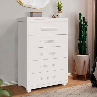 Imagem de Cômoda Com Pés Em Madeira 5 Gavetas 100% MDF Branco Quincy Shop Jm