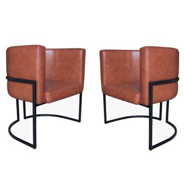 Imagem de Kit 2 Poltronas Decorativa Sala de Estar Luana Base Preta Corino Caramelo - Montanaris Decor