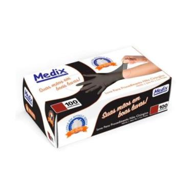 Imagem de Medix Luva Nitrilica Preta Sem Pó Brasil Tamanho P - Caixa Com 100 Unidades