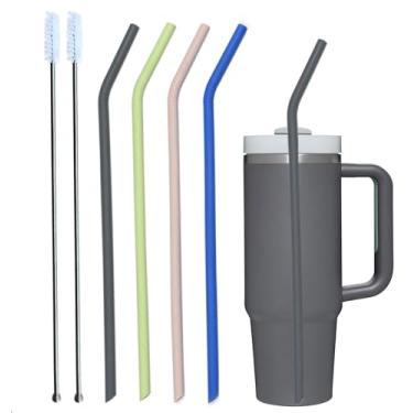 Imagem de Tegion Stanley Cup Accessories Canudos de substituição reutilizáveis de silicone extra longo de 35,5 cm para copo quencher de 1,134 g, garrafa de vinho - íris azul, cidra verde, carvão, marrom claro