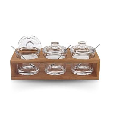 Imagem de Potes de vidro Badash Jam, Honey ou Condiment com colheres, Clear, 10.75" x 5", 1