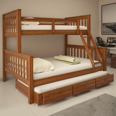 Imagem de Treliche Com Cama Casal e Solteiro Gavetas De Madeira Exclusivo Woodstore (Castanho)