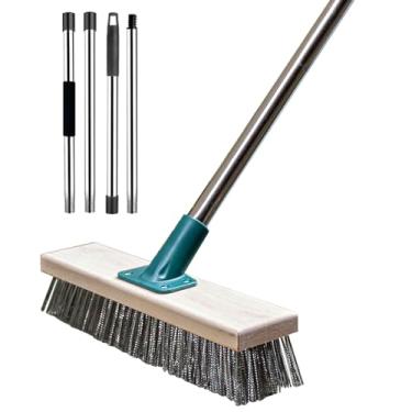 Imagem de BSMstone Escova de arame de aço inoxidável com cabo longo para vassoura, escova de limpeza de piso para limpar vassoura externa para musgo, manchas difíceis em concreto, argamassa, jardim, garagem,