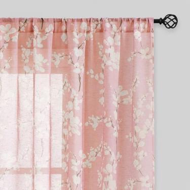 Imagem de FMFUNCTEX Cortinas transparentes de linho para quarto, estampa de flor rosa blush 246 c...