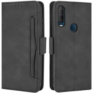 Imagem de Capa Alcatel 3L 2020, Alcatel 1V 2020, Alcatel 1S 2020, capa carteira de couro flip à prova de choque com suporte para cartão para Alcatel 3L 2020 (preto)