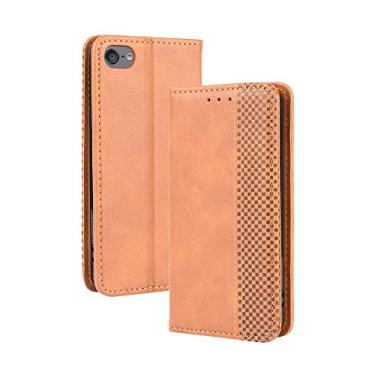 Imagem de Capa para iPod Touch 7, capa para iPod Touch 6, capa para iPod Touch 5, capa flip de couro PU retrô à prova de choque com compartimento para cartão, fecho magnético para iPod Touch 5 6 7th (marrom)