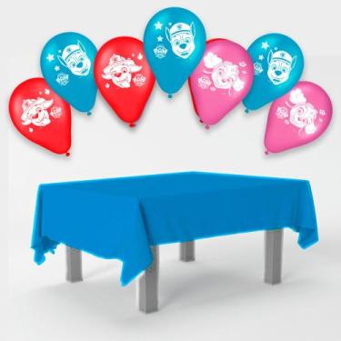 Imagem de Kit festa Patrulha Canina Decoração Toalha Azul + 25 balões - Regina