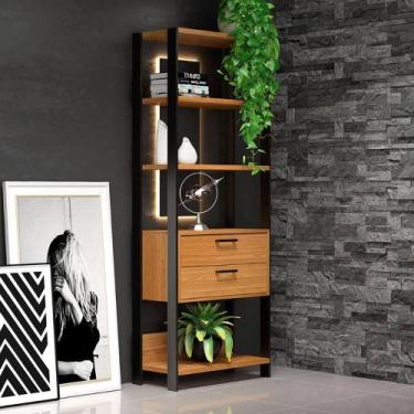 Imagem de Estante Para Sala Com Prateleiras E Gavetas - Preto E Freijó - Pradel 