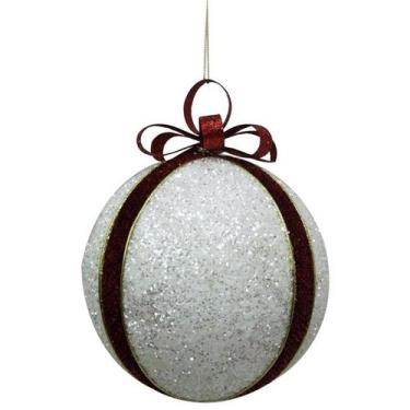 Imagem de Enfeite de Natal Bola Vermelha Branca Arvore/Mesa/Porta 10cm - Zona Li