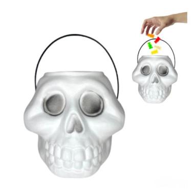 Imagem de Balde Caveira Doces Travessuras Decoração Halloween 18cm - 7 lobos