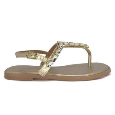 Imagem de Sandália Rasteira Usaflex Couro com Pedrarias Ouro Light-Feminino