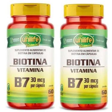Imagem de KIT C/2 Vitamina B7 Biotina 120 Cáps Cabelos Unha Pele Unilife