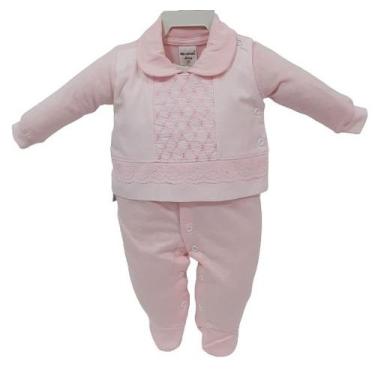 Imagem de Macacão Longo Luxo Bebê Menina Chuquinha Baby Bordado 2836, Rosa, M ( 