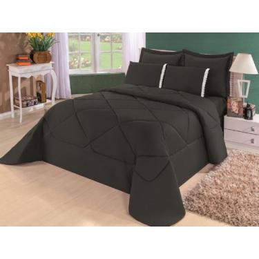 Imagem de Kit Edredom + Lençol Aconchego Dupla Face Casal Queen 6 Pçs Preto - co
