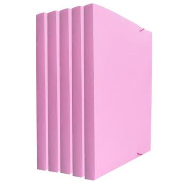 Imagem de Kit 5 Pastas Aba Elástico Ofício Lombo 2cm Linho Serena Dello, Rosa Pa