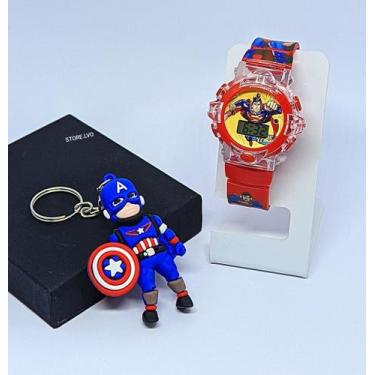 Imagem de Kit Relógio Infantil Digital Pisca Luz Led + Chaveiro Personagem Mini 