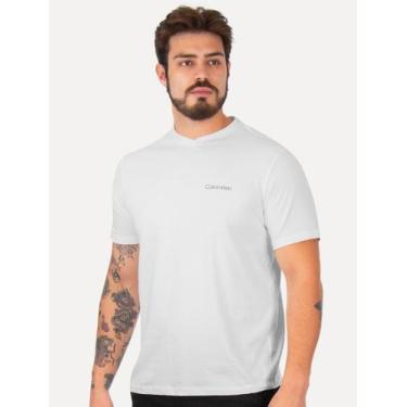 Imagem de Camiseta Calvin Klein Swimwear Masculina V-Neck Slim Fit Logo Branca, 