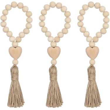 Imagem de Guirlanda de contas de madeira, decoração de casa, contas de casa de fazenda para prateleira, manto, decoração de centro de mesa de café, sala de estar/mesa de jantar, contas de oração de madeira boho