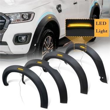 Imagem de Extensão de arco de roda de alargamento de para-lama LED preto fosco compatível com Ranger Wildtrak, XL, XLT, T7 T8 2015-2022 para-lamas 5'' estilo de carro(Amber LED 2019-2022)