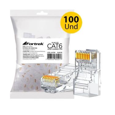 Imagem de Conector RJ45 Cat6 Fortrek pacote com 100un