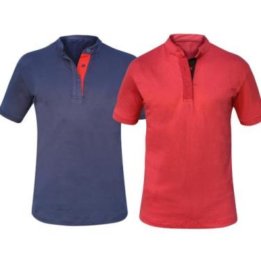 Imagem de Kit 2 Camisas Gola Padre Masculina Slim 100% Algodão Lisa - MT Clothin