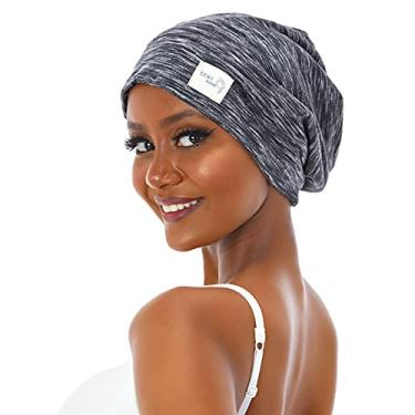 Imagem de Sent Hair Touca forrada de cetim para mulheres, touca ajustável para dormir à noite, gorro despojado para cabelos longos encaracolados, tranças, dreadlock (Preto)