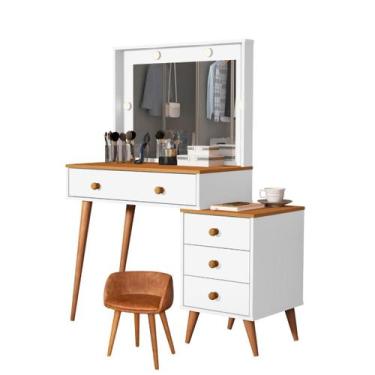 Imagem de Penteadeira com Banqueta material sintético Ágata Espelho Led e Gaveta