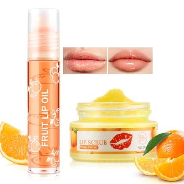 Imagem de Boobeen Conjunto de esfoliante labial, esfoliante labial de açúcar e óleo labial hidratante, hidratante para lábios secos e rachados, cuidados labiais com sabor de frutas, delicado e suave
