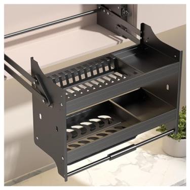 Imagem de Cesta de elevação de prateleira de cozinha, prateleira de armário removível, prateleira de armazenamento retrátil, economia de espaço, adequada para armários de bar de cozinha e café, capacidade de