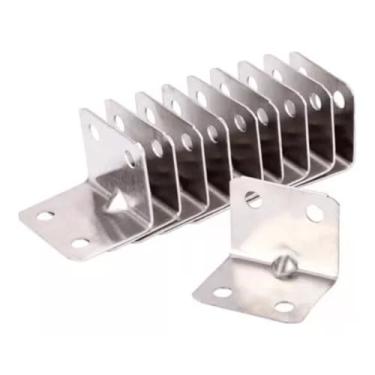 Imagem de Kit 10 Cantoneiras de Fixação 4 Furos Zincadas – Aço para Móveis, Prateleiras e Marcenaria