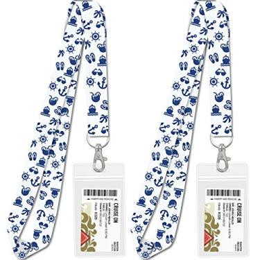 Imagem de Cordão de cruzeiro com suporte de identidade [pacote com 2] Cordões para cartões de chave de navio de cruzeiro em 2024 e 2025 (branco e marinho)