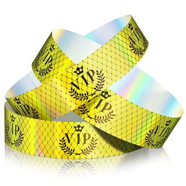 Imagem de 500 peças de pulseiras de plástico VIP à prova d'água pulseiras de festa personalizadas pulseiras de festa para eventos, parques de diversão, shows, feiras, festivais e eventos (ouro neon)