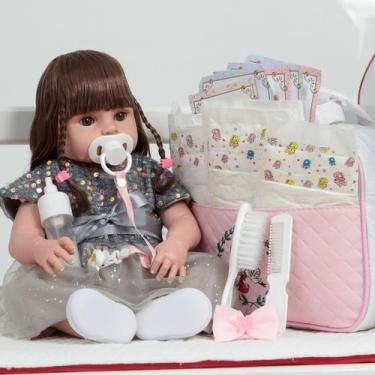 Imagem de Bebê Reborn Princesa 46cm Enxoval Completo Pode Dar Banho - Cegonha Re