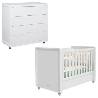 Imagem de Berço Americano e Cômoda Gaveteiro Infantil Tutto New Branco Acetinado - Matic