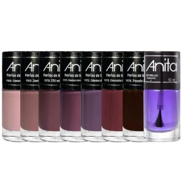 Imagem de Kit 7 Esmaltes Coleção Férias De Inverno + Top Brilho 10ml Anita