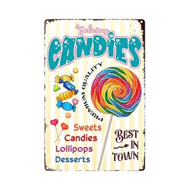 Imagem de generic Placa De Lata Com Doces Coloridos, Decoração Parede Vintage, Deliciosos, Pirulitos E Sobremesas Da Cidade, Pôster Pintura Arte Retrô Para Loja Doces, Casa, Café - 8X12"