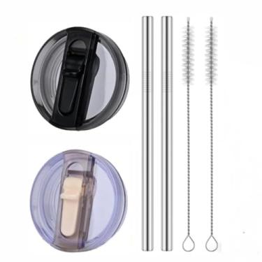 Imagem de Tampa flip de canudo de 850 g para Stanley Protour, substituição de tampas à prova de vazamento para copo Stanley de 850 g com substituição de canudo de metal e escova de limpeza