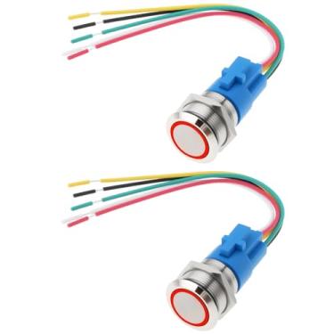 Imagem de OTOTEC 2 botões de pressão de LED vermelhos de 19 mm, interruptor SPST 5A/12 V, adequado para iluminação de carros