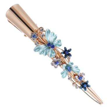 Imagem de Presilhas de cabelo estilo jacaré retrô com flor de metal, clipe de bico de pato, grampos de cabelo com strass para mulheres, acessórios de de cabelo, azul