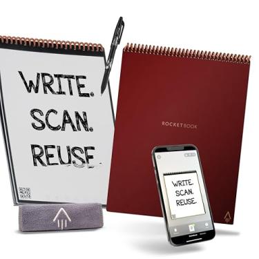 Imagem de Bloco de Notas Rocketbook Flip – com 1 caneta Pilot Frixion e 1 pano de microfibra incluído – capa escarlate, tamanho carta (21 x 28 cm)