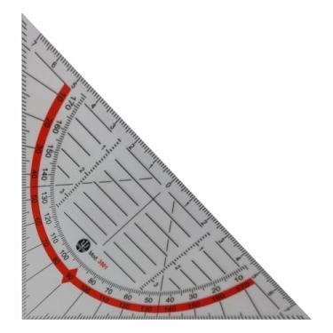Imagem de Esquadro de 45°/45°/90° com Transferidor de 180° em PVC, Transparente, Trident,3501